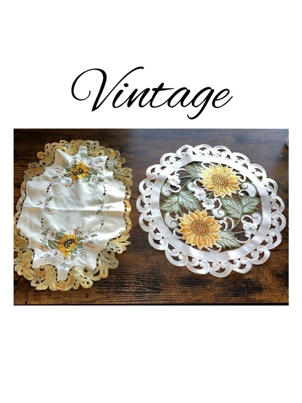 Vintage sunflower table decor • embroidered sunflowers • set of 2 pieces grandma